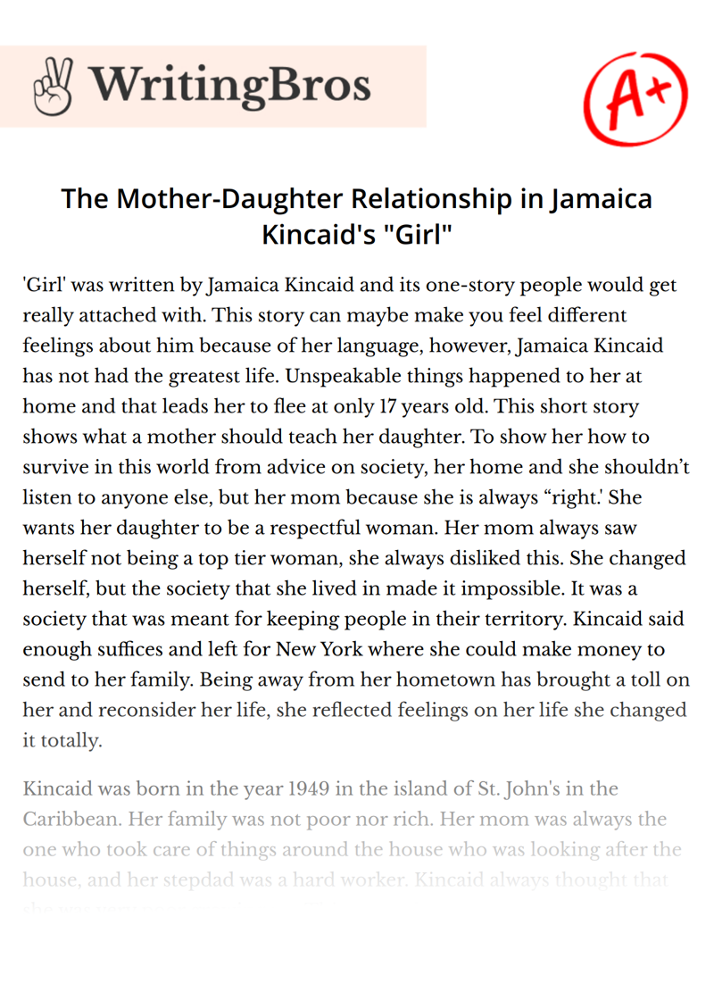The Mother-Daughter Relationship in Jamaica Kincaid's "Girl" essay