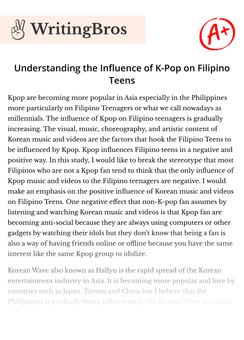 Understanding the Influence of K-Pop on Filipino Teens essay