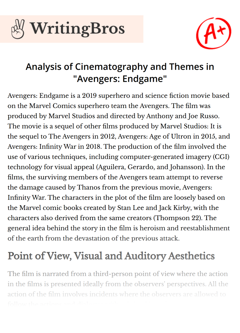 Analysis of Cinematography and Themes in "Avengers: Endgame" essay