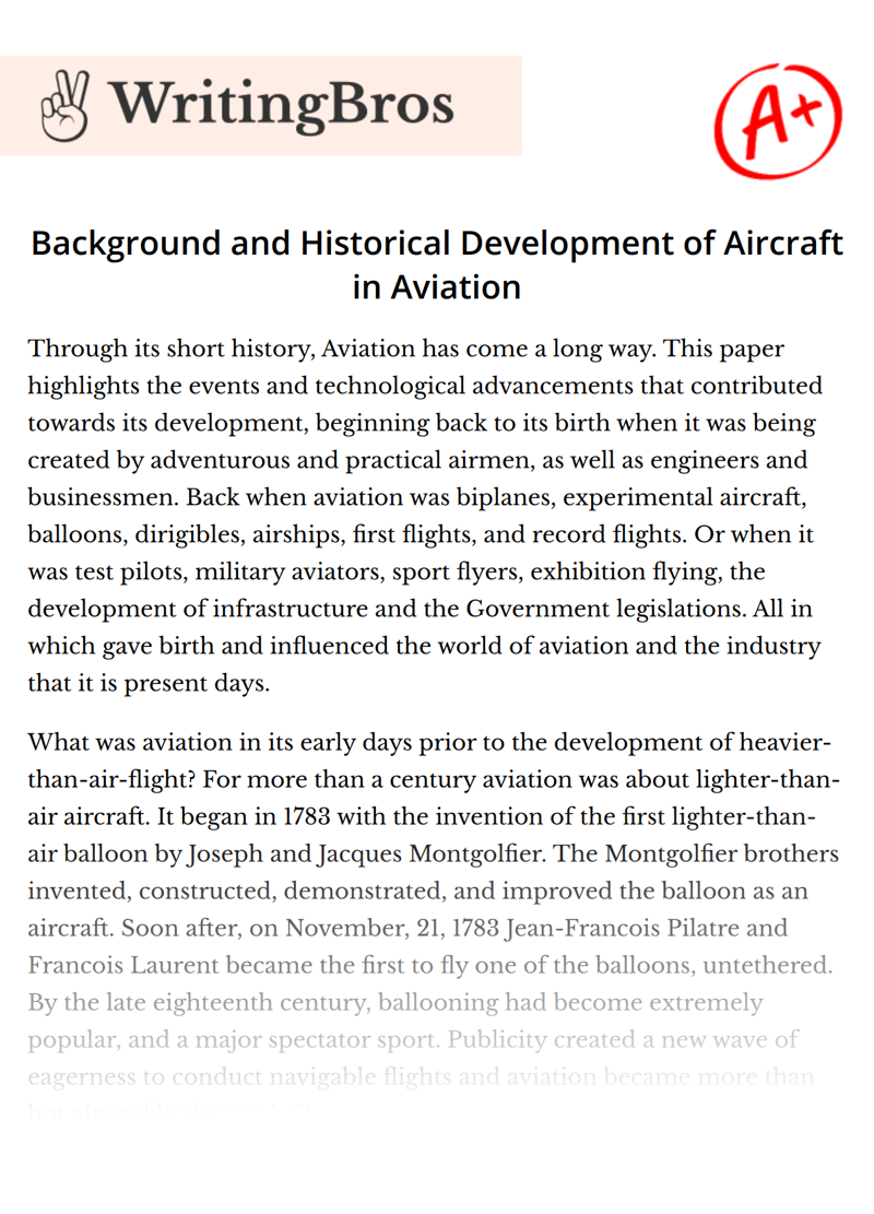 Background and Historical Development of Aircraft in Aviation essay