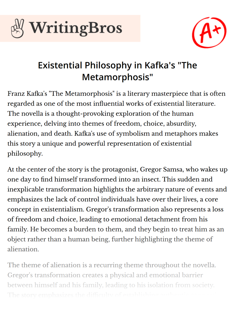 Existential Philosophy in Kafka's "The Metamorphosis" essay