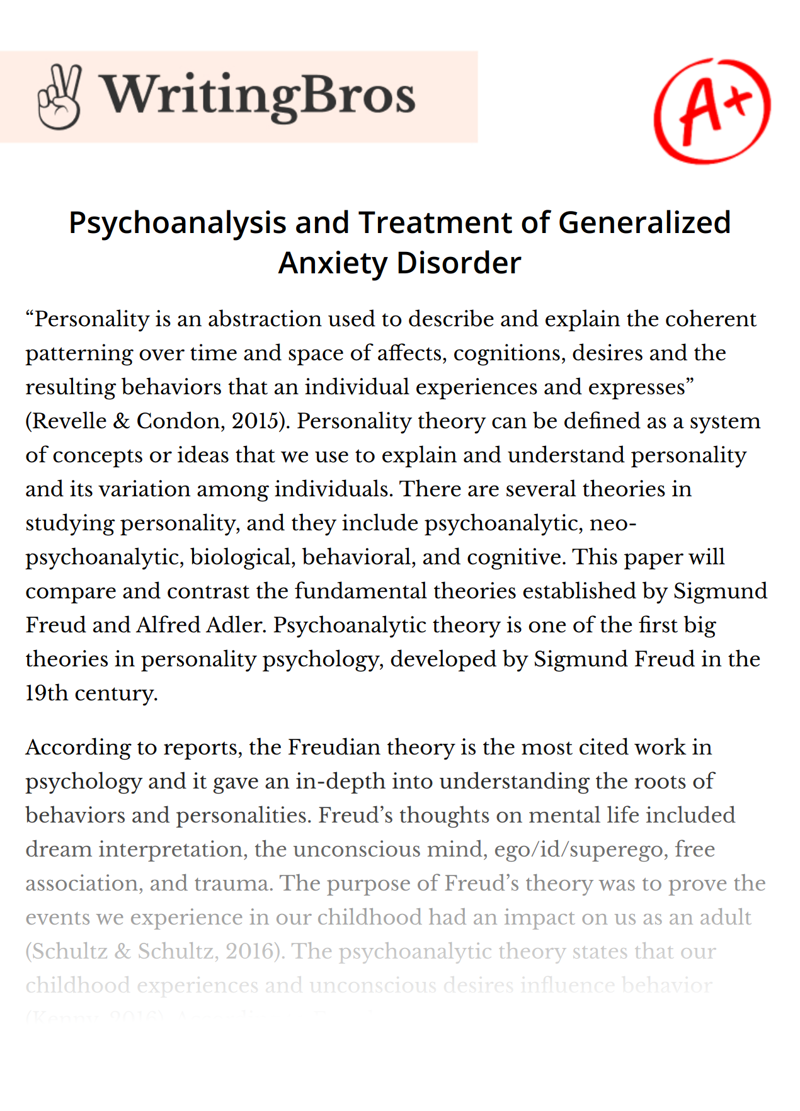 Psychoanalysis and Treatment of Generalized Anxiety Disorder essay