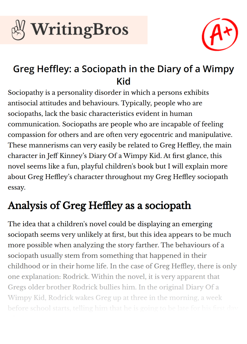 Greg Heffley: a Sociopath in the Diary of a Wimpy Kid essay