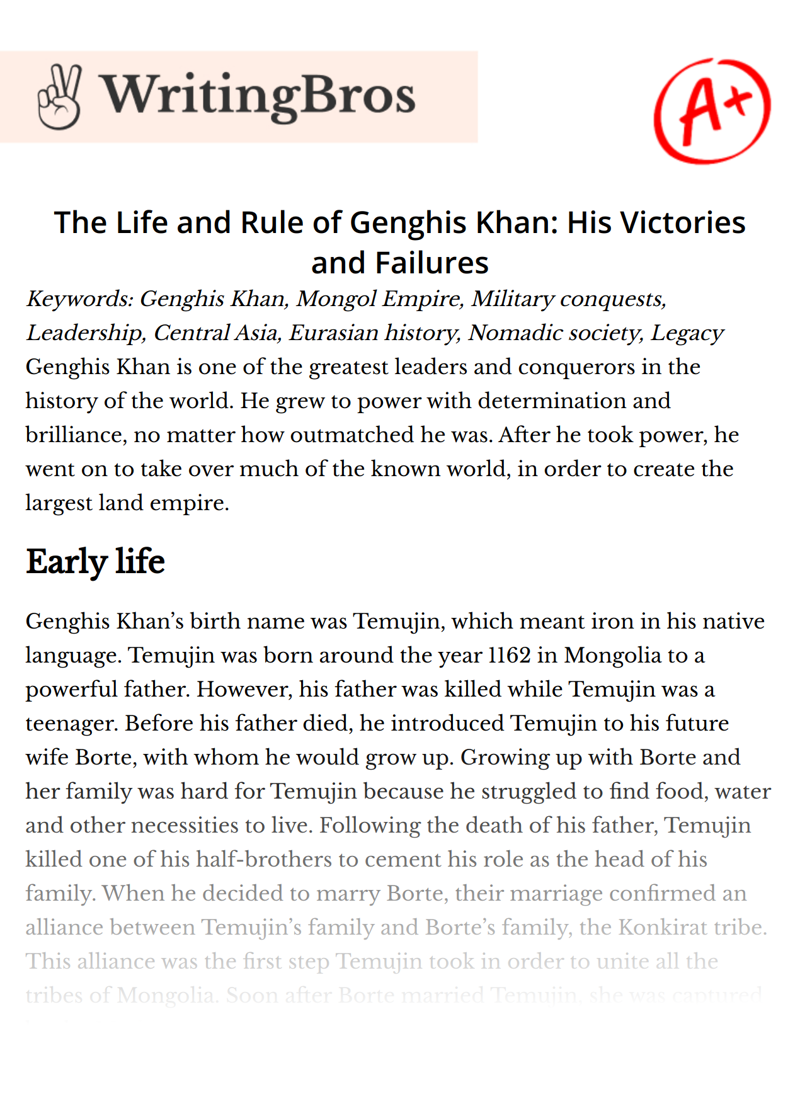 The Life and Rule of Genghis Khan: His Victories and Failures essay