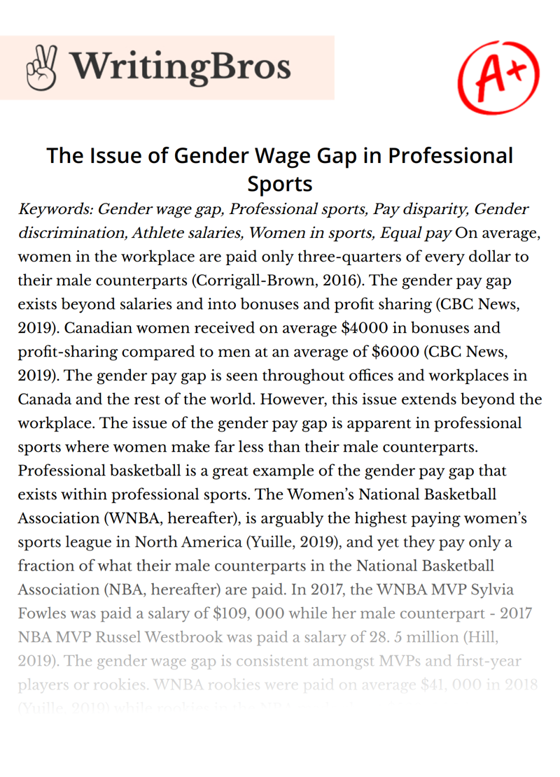 The Issue of Gender Wage Gap in Professional Sports essay
