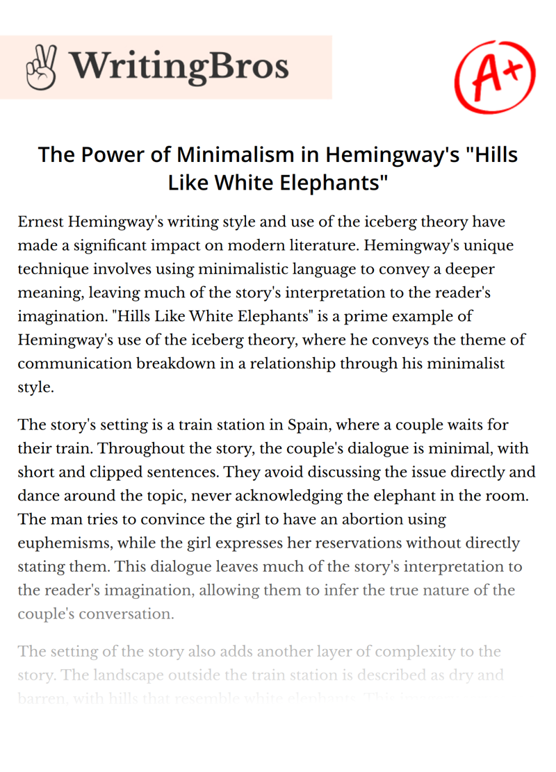 The Power of Minimalism in Hemingway's "Hills Like White Elephants" essay