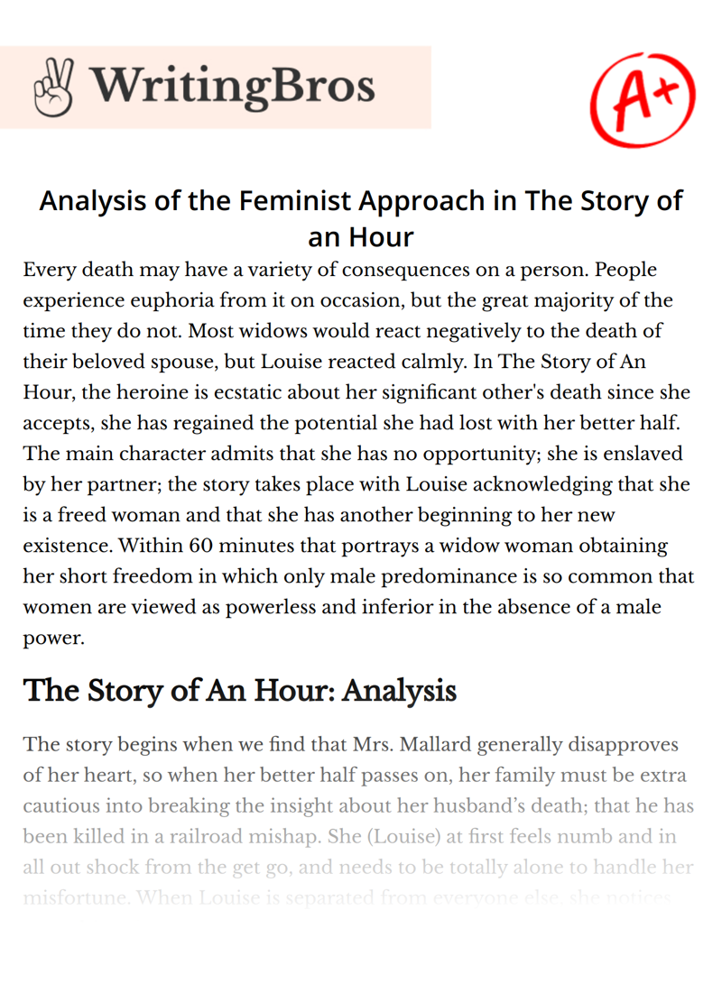 Analysis of the Feminist Approach in The Story of an Hour essay