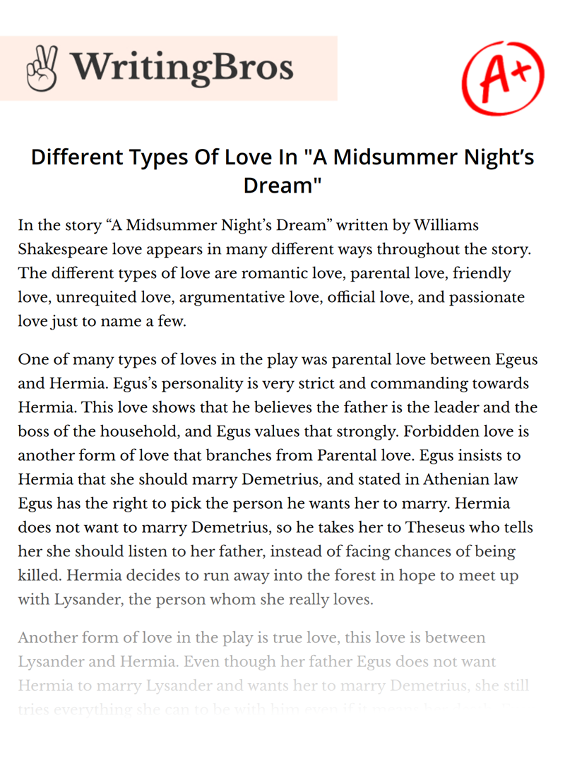 Different Types Of Love In "A Midsummer Night’s Dream" essay