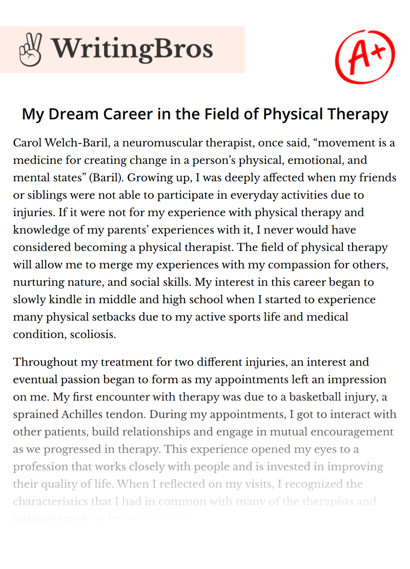 My Dream Career in the Field of Physical Therapy essay