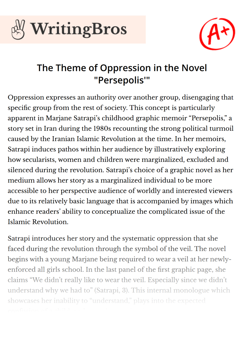 The Theme of Oppression in the Novel "Persepolis'" essay