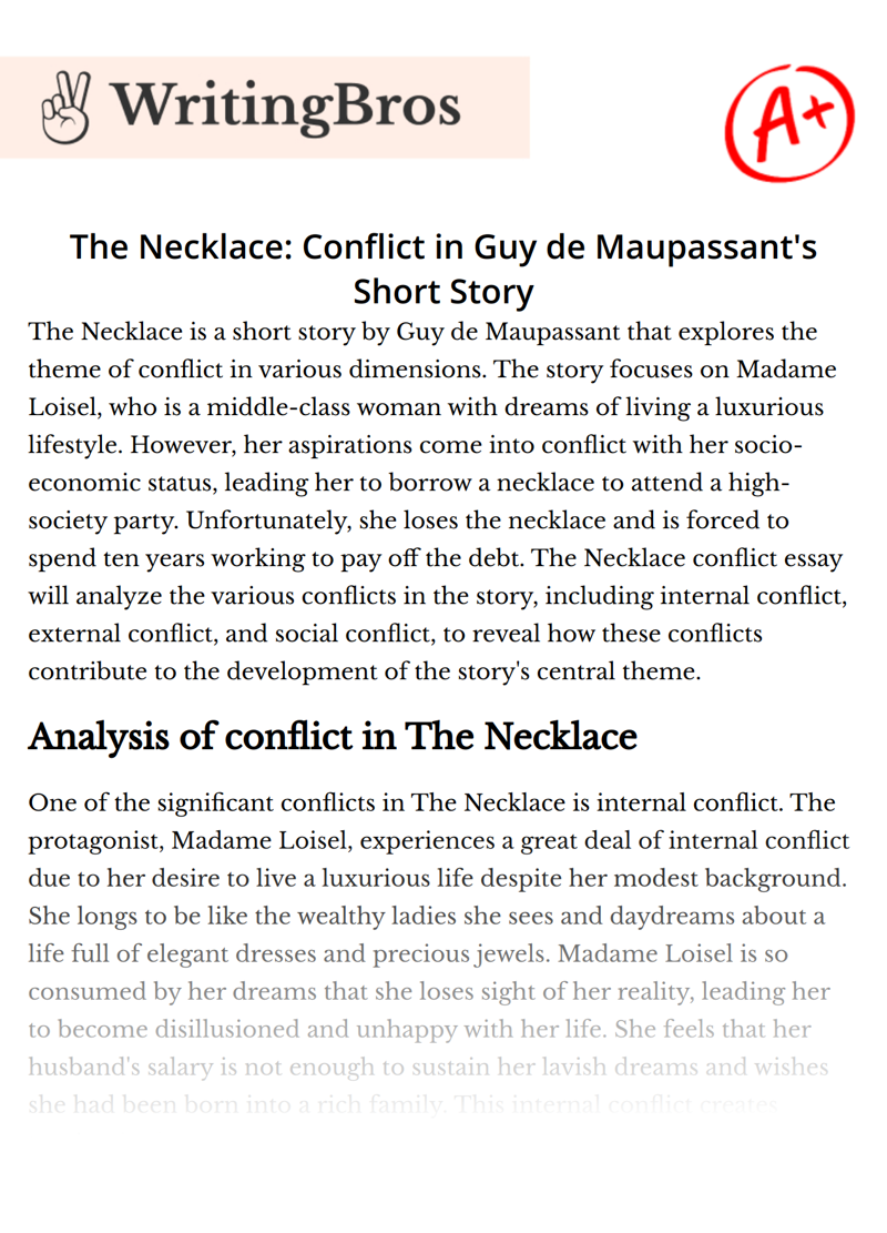 The Necklace: Conflict in Guy de Maupassant's Short Story essay