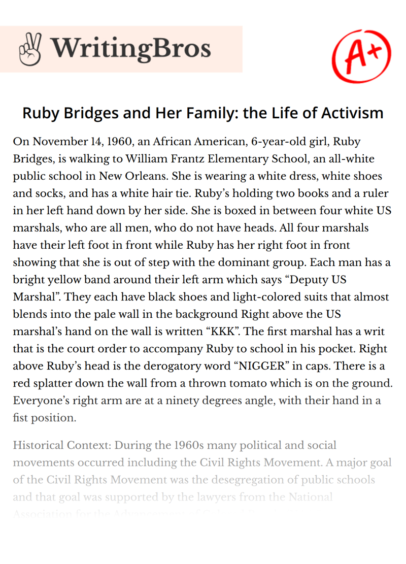 Ruby Bridges and Her Family: the Life of Activism essay