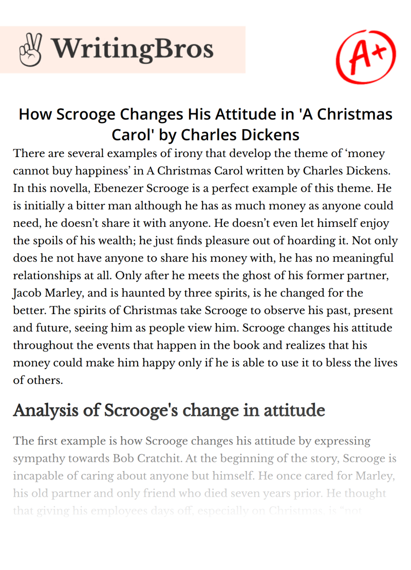How Scrooge Changes His Attitude in 'A Christmas Carol' by Charles Dickens essay