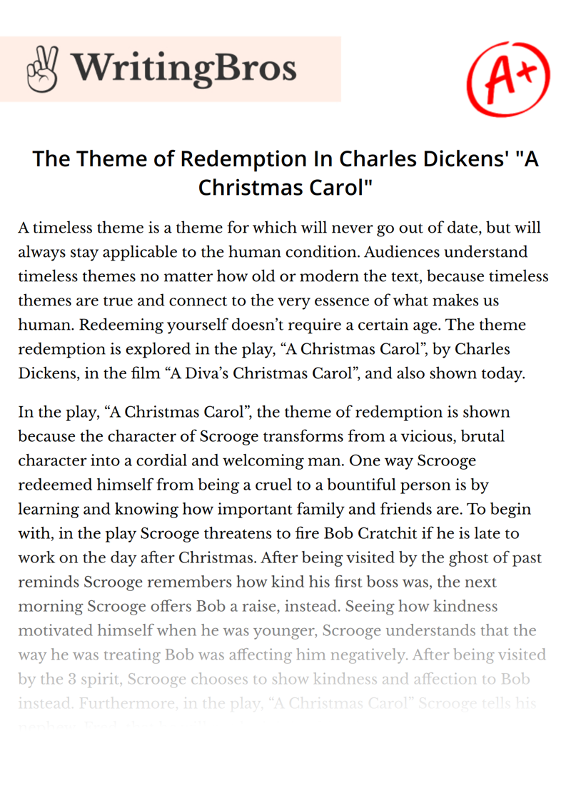 The Theme of Redemption In Charles Dickens' "A Christmas Carol" essay