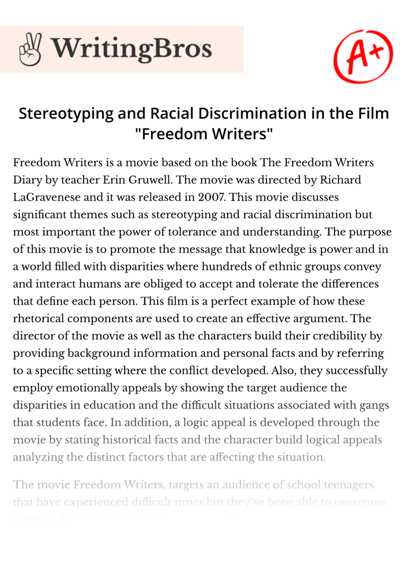 Stereotyping and Racial Discrimination in the Film "Freedom Writers" essay