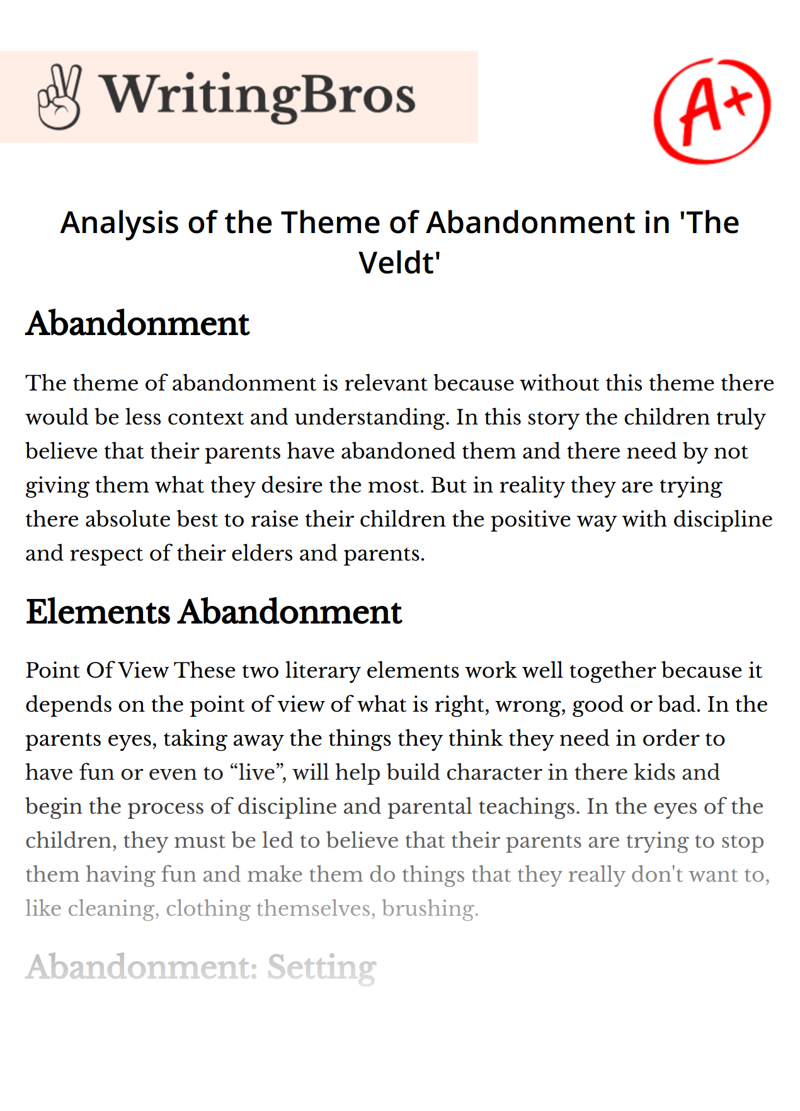 Analysis of the Theme of Abandonment in 'The Veldt' essay