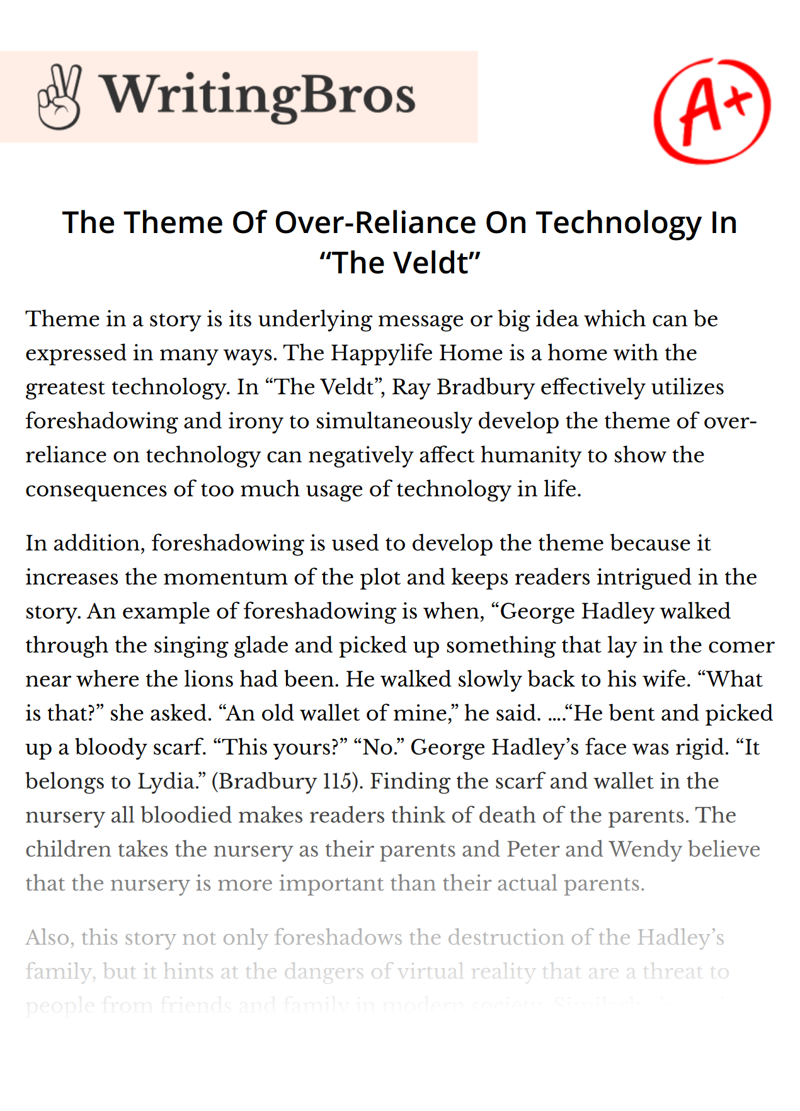 The Theme Of Over-Reliance On Technology In “The Veldt” essay