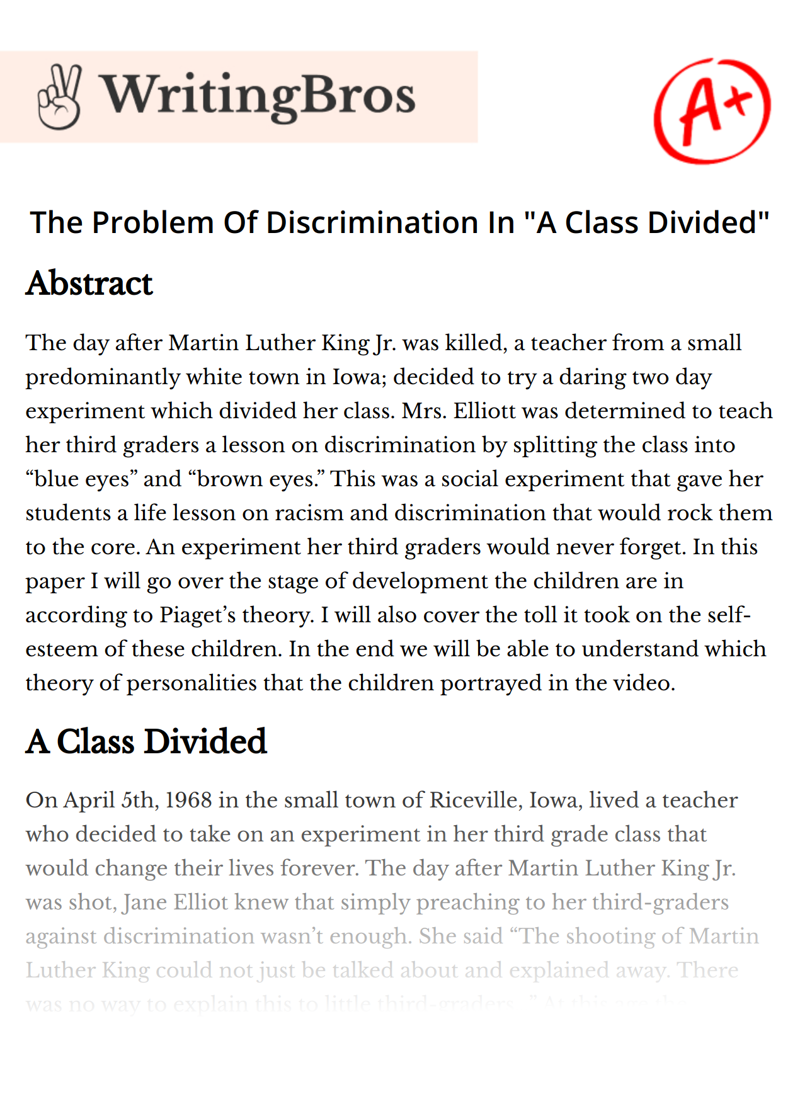 The Problem Of Discrimination In "A Class Divided" essay