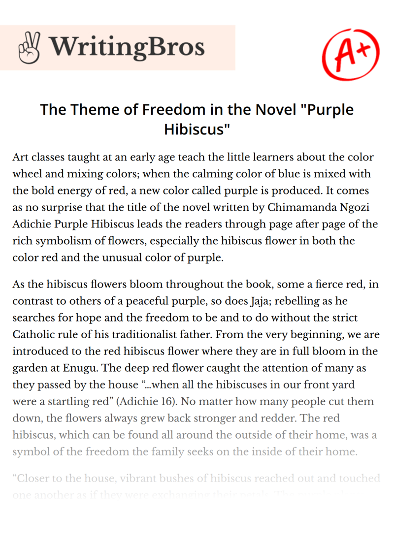 The Theme of Freedom in the Novel "Purple Hibiscus" essay