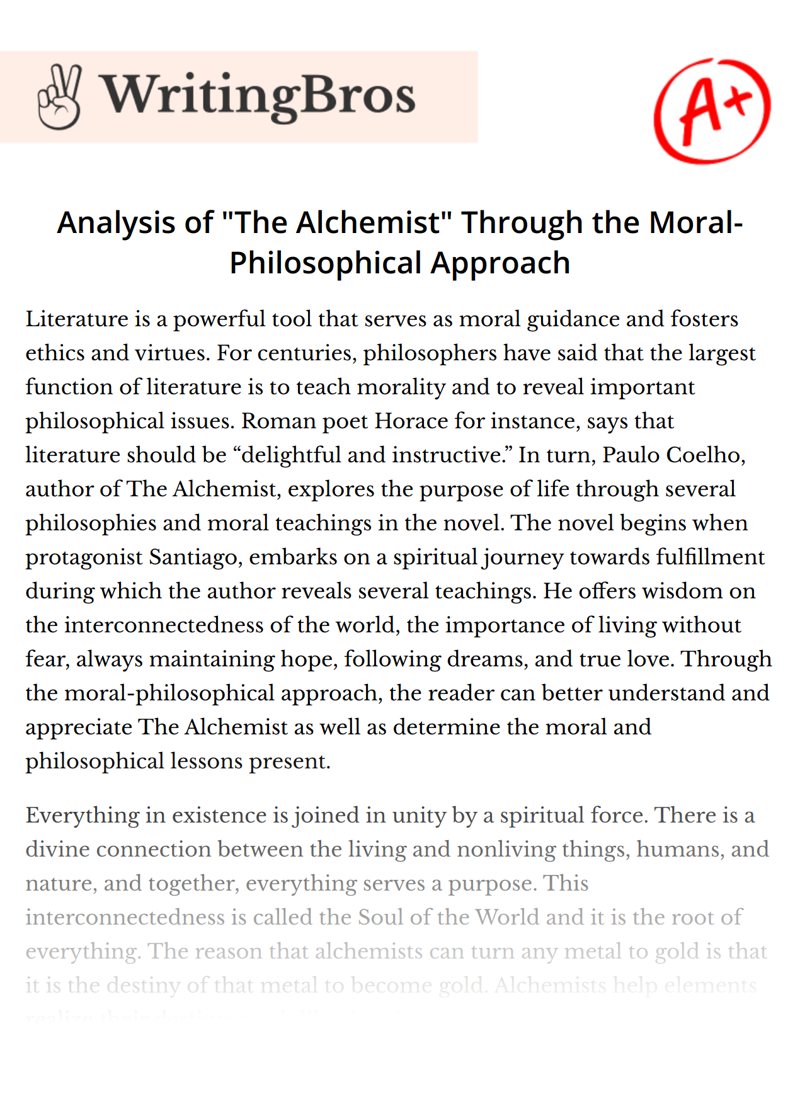 Analysis of "The Alchemist" Through the Moral-Philosophical Approach essay