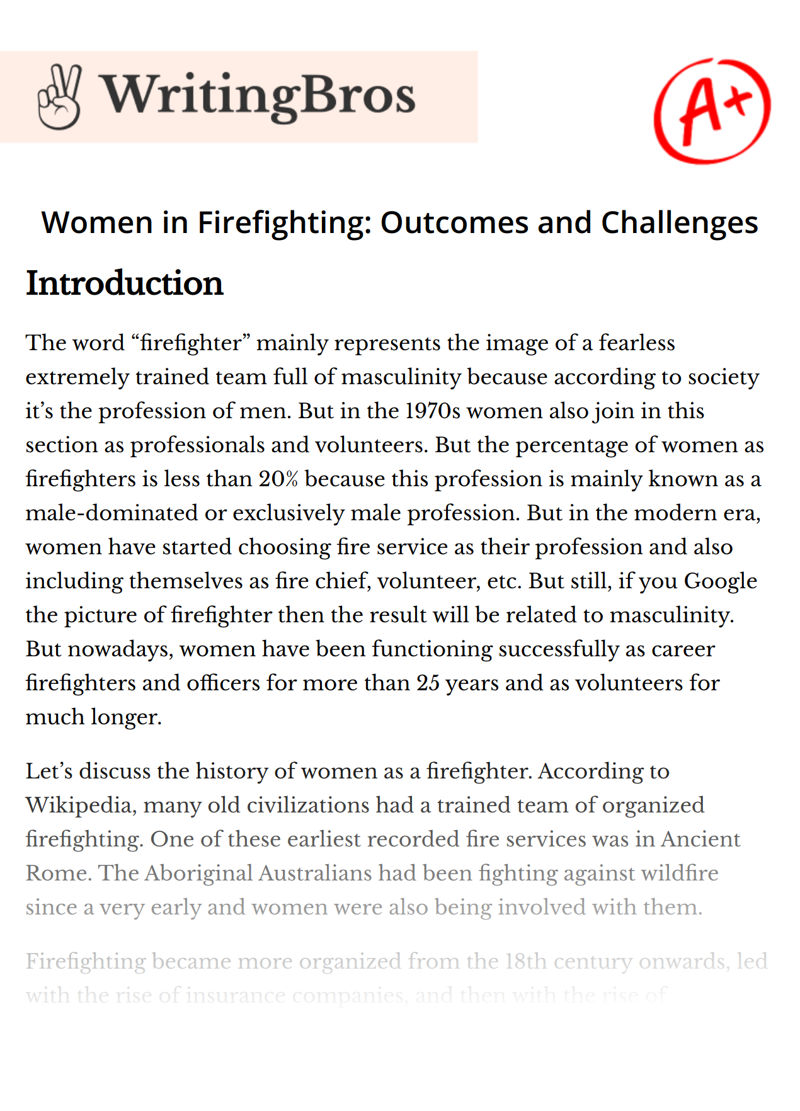 Women in Firefighting: Outcomes and Challenges essay