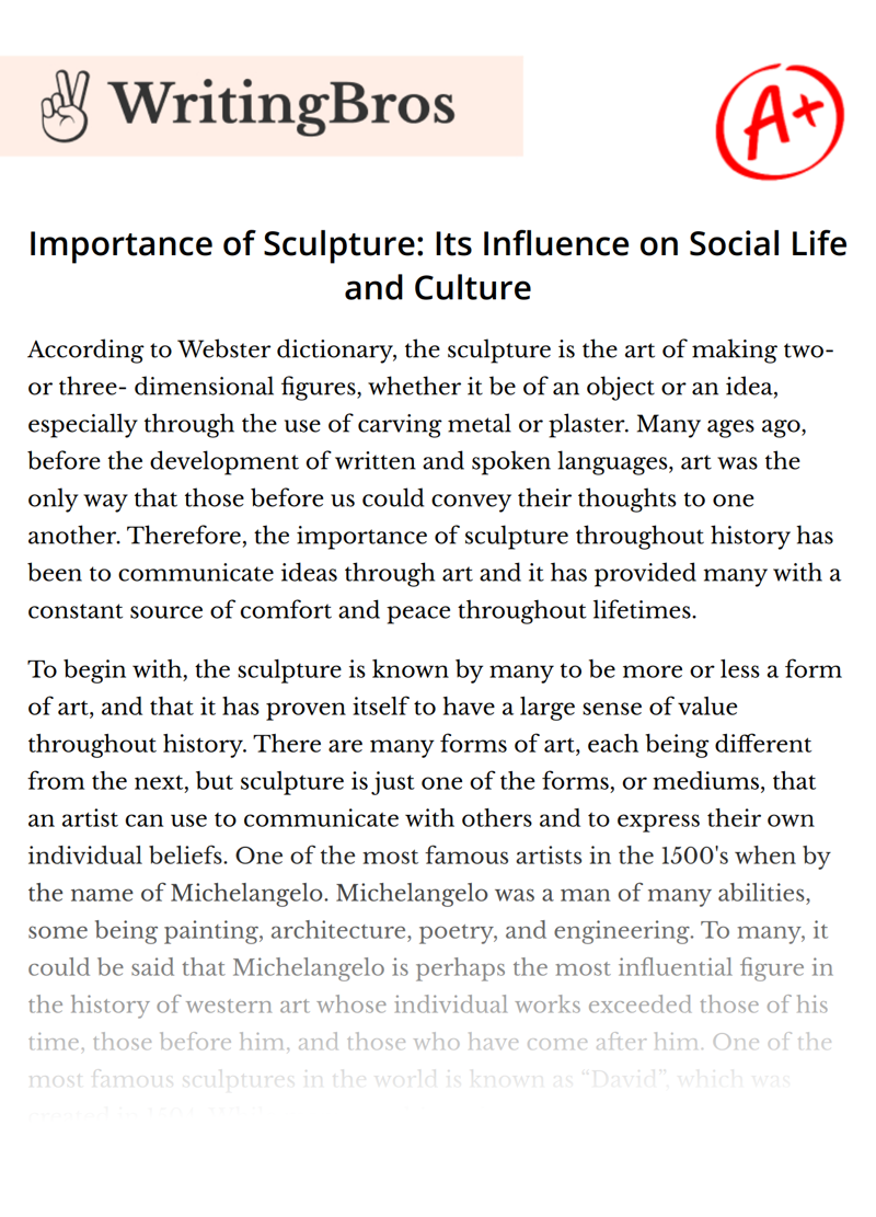 Importance of Sculpture: Its Influence on Social Life and Culture essay