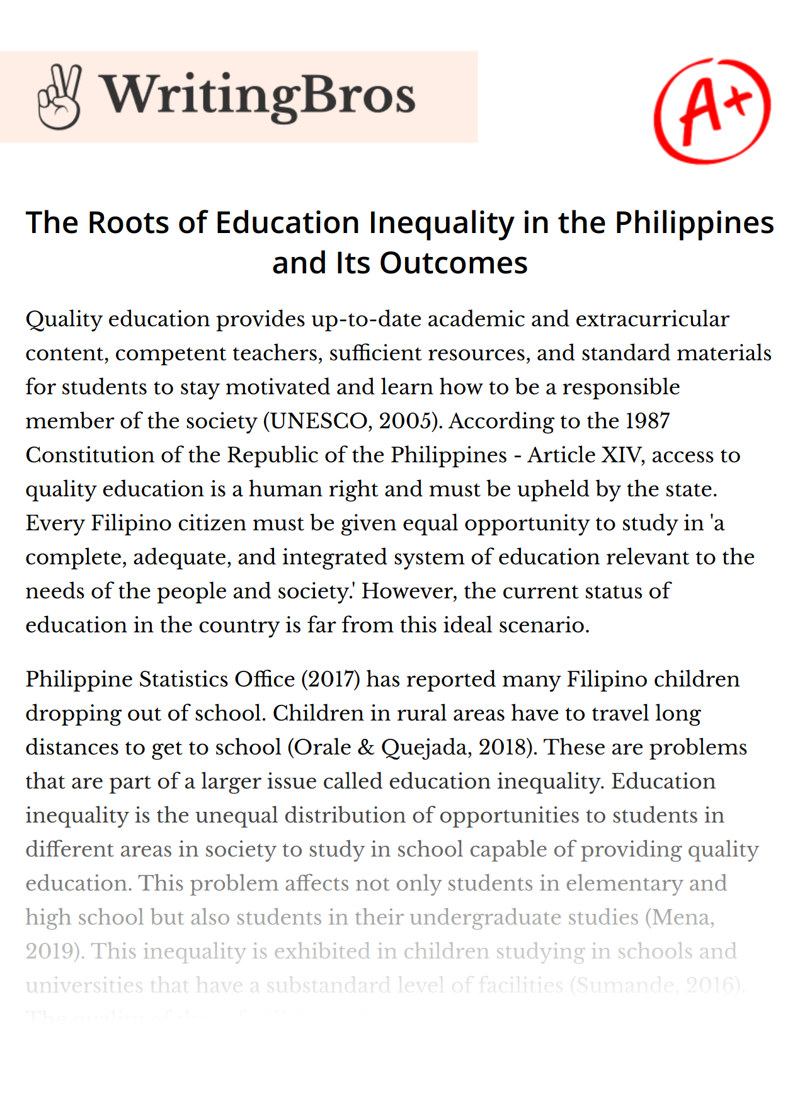 The Roots of Education Inequality in the Philippines and Its Outcomes essay