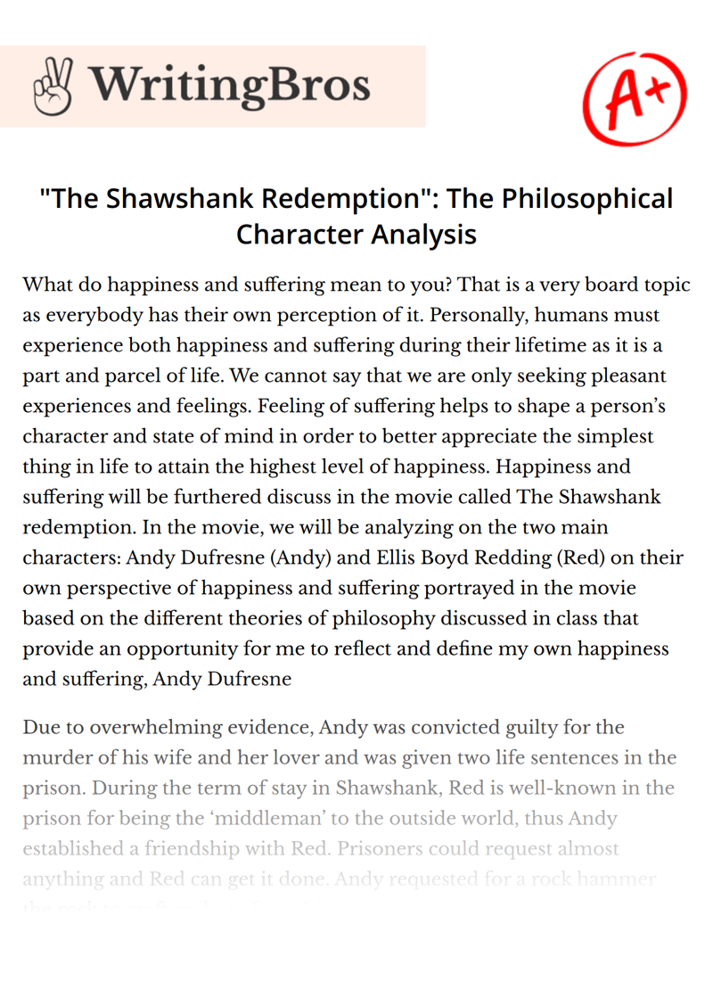 "The Shawshank Redemption": The Philosophical Character Analysis essay