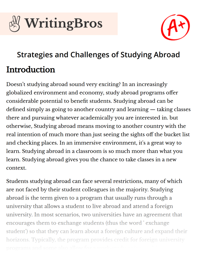 Strategies and Challenges of Studying Abroad essay