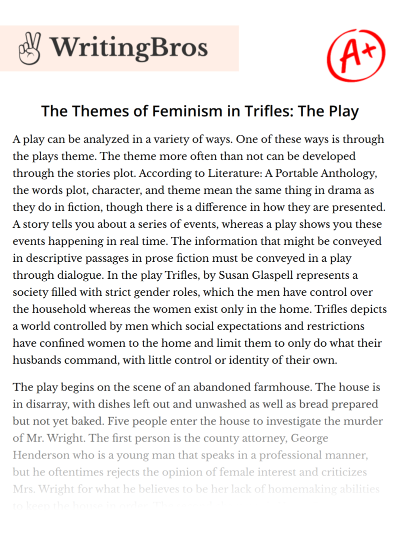 The Themes of Feminism in Trifles: The Play essay