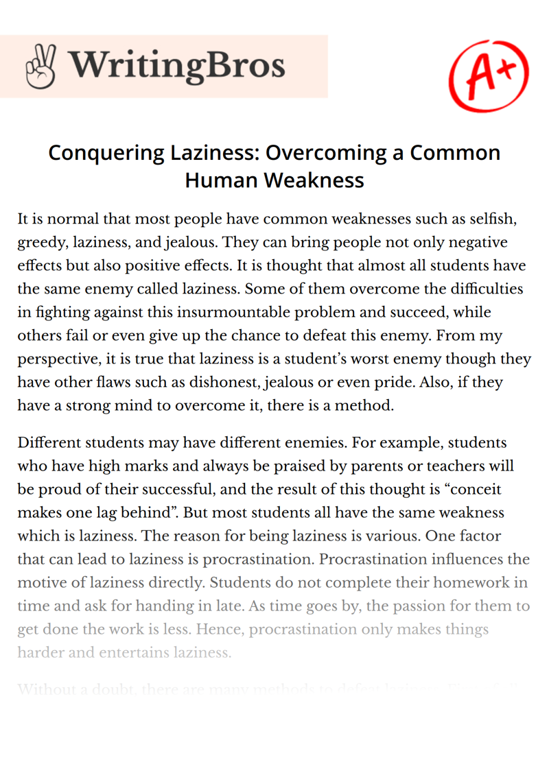 Conquering Laziness: Overcoming a Common Human Weakness essay