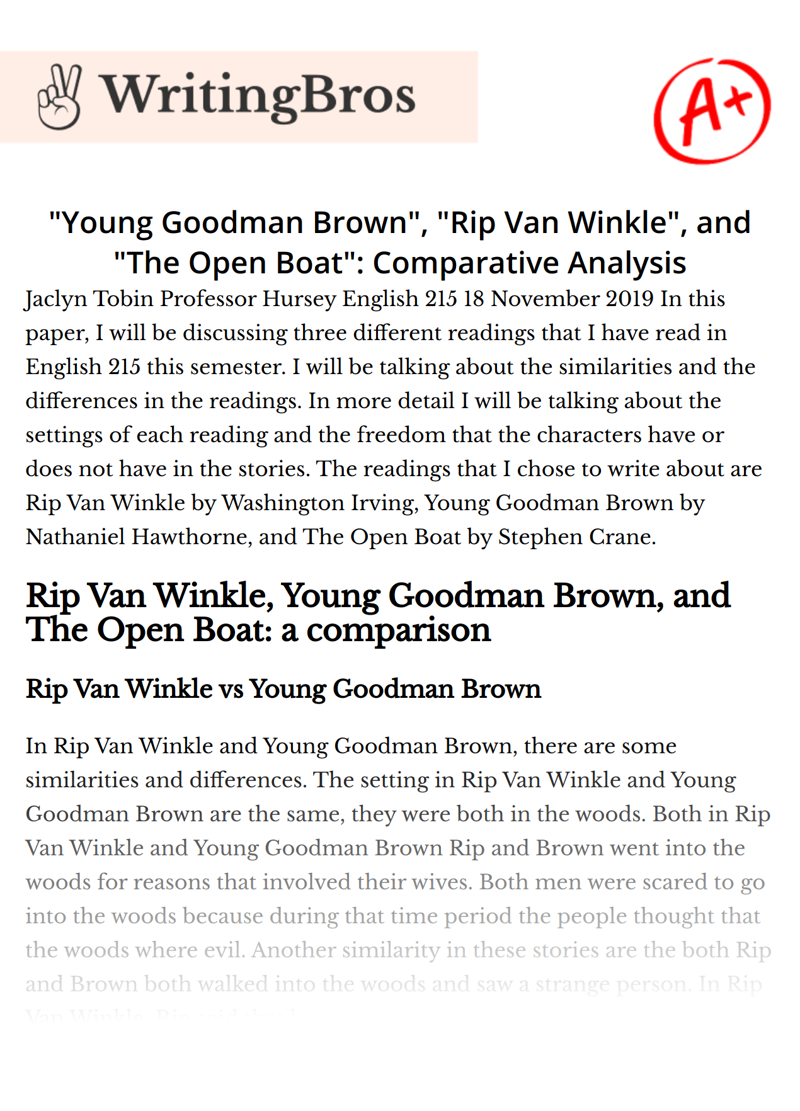 "Young Goodman Brown", "Rip Van Winkle", and "The Open Boat": Comparative Analysis essay