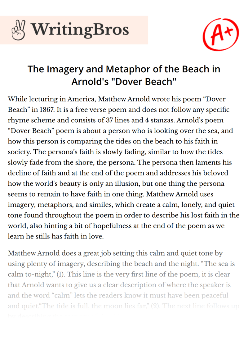 The Imagery and Metaphor of the Beach in Arnold's "Dover Beach" essay