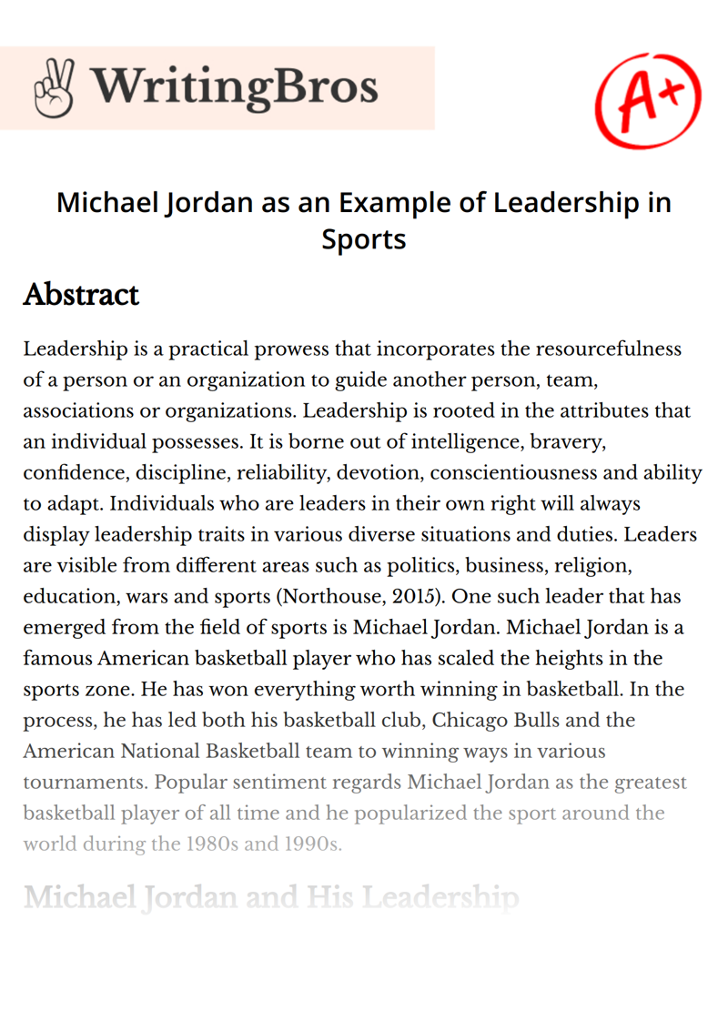 Michael Jordan as an Example of Leadership in Sports essay