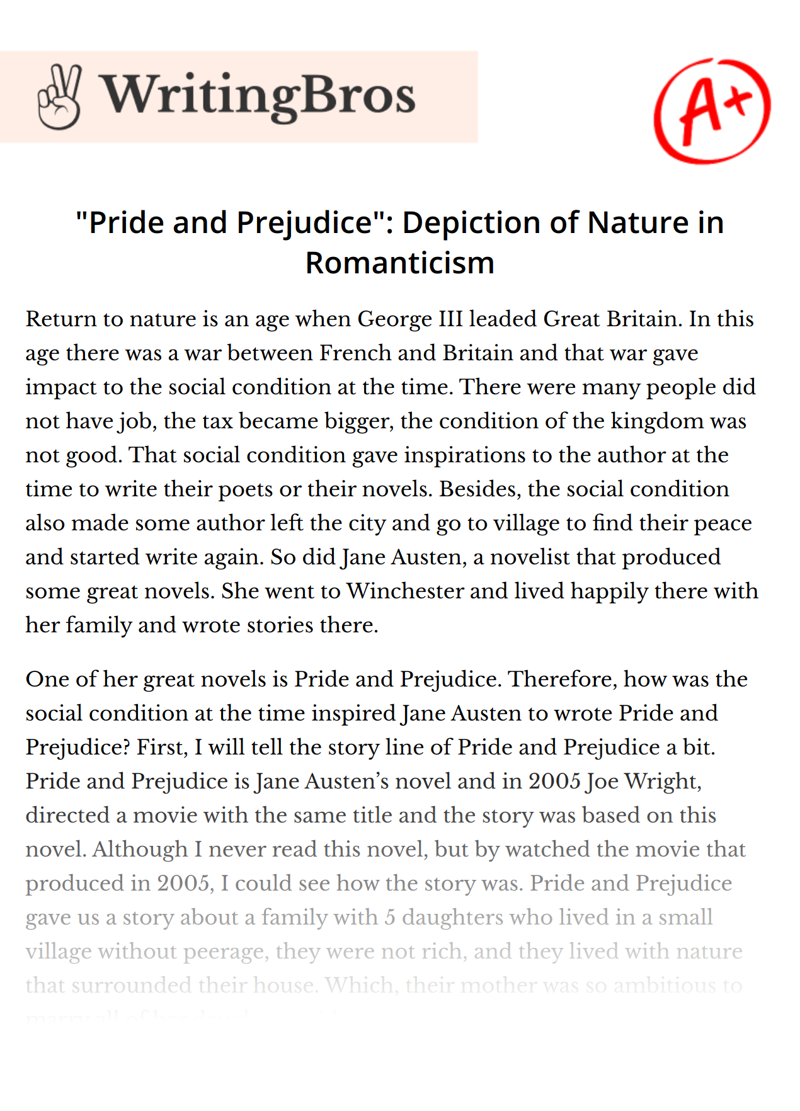"Pride and Prejudice": Depiction of Nature in Romanticism essay