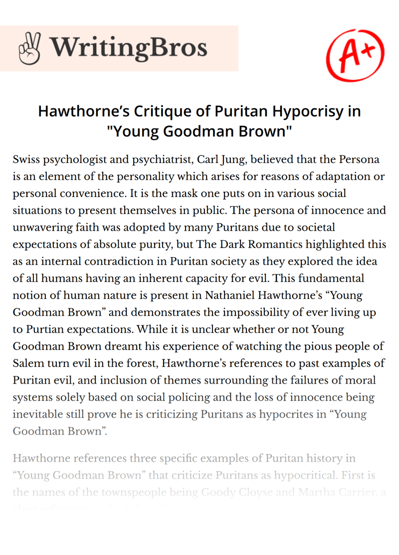 Hawthorne’s Critique of Puritan Hypocrisy in "Young Goodman Brown" essay
