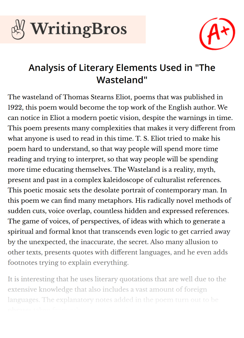 Analysis of Literary Elements Used in "The Wasteland" essay