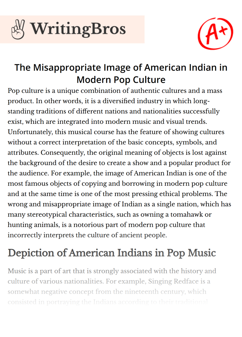 The Misappropriate Image of American Indian in Modern Pop Culture essay
