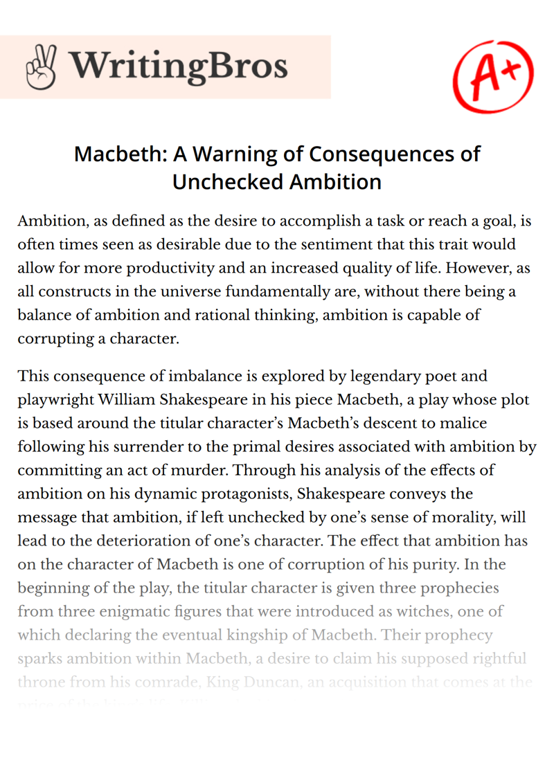 Macbeth: A Warning of Consequences of Unchecked Ambition essay