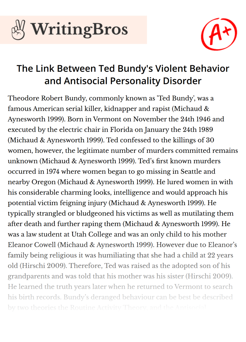 The Link Between Ted Bundy's Violent Behavior and Antisocial Personality Disorder essay