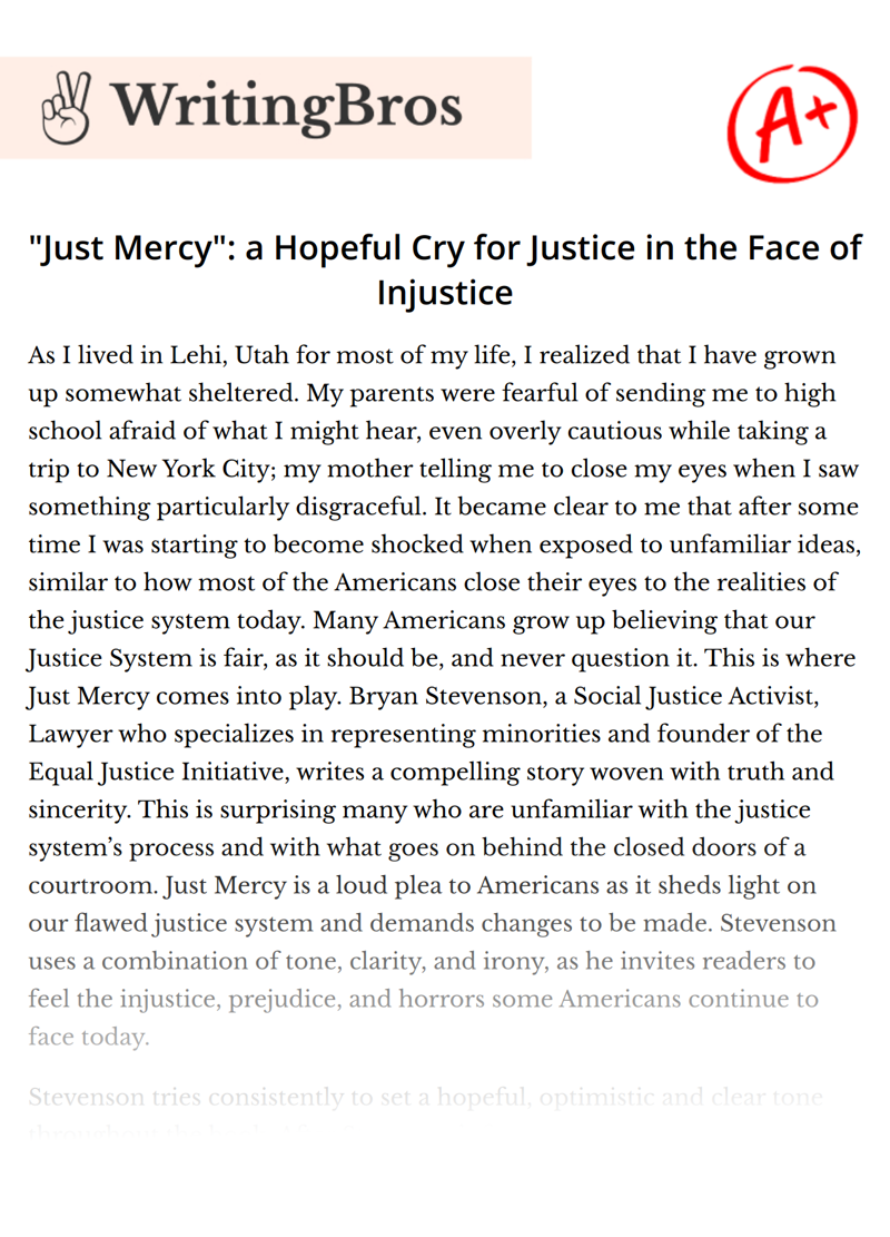 "Just Mercy": a Hopeful Cry for Justice in the Face of Injustice essay