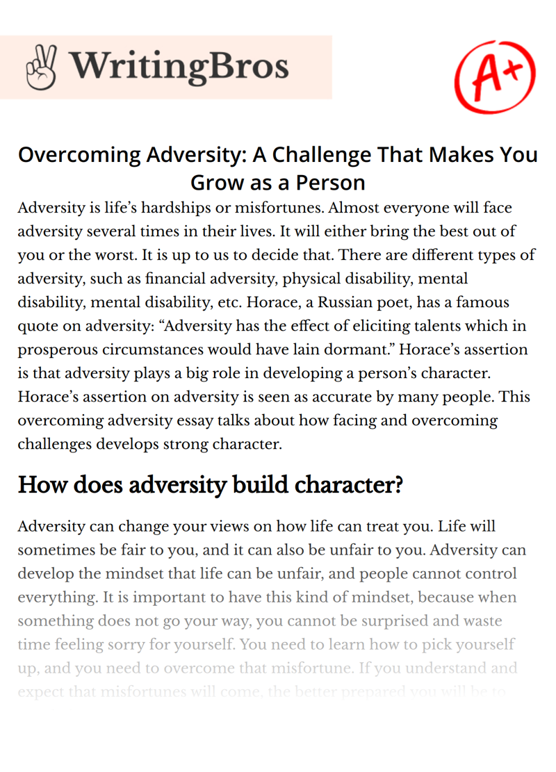 Overcoming Adversity: A Challenge That Makes You Grow as a Person essay