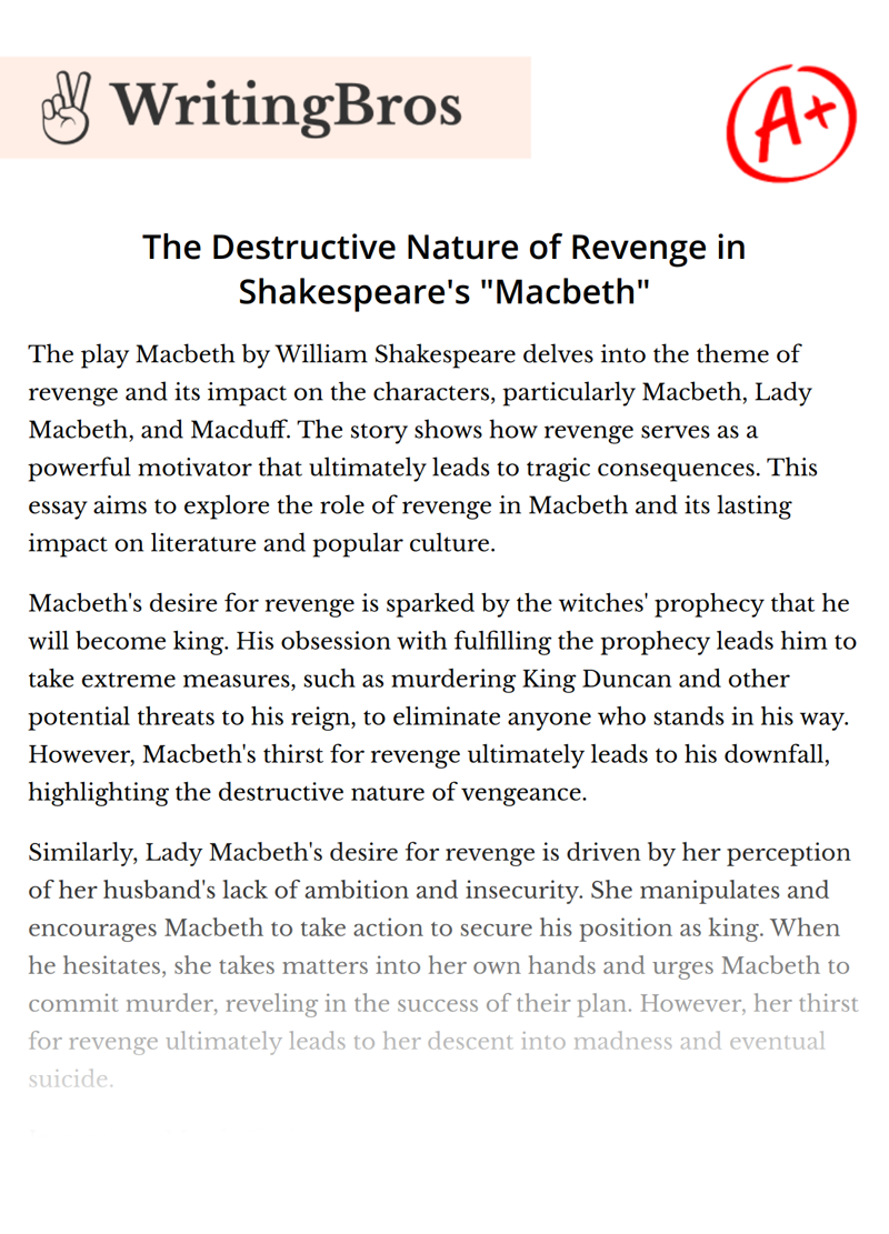 The Destructive Nature of Revenge in Shakespeare's "Macbeth" essay