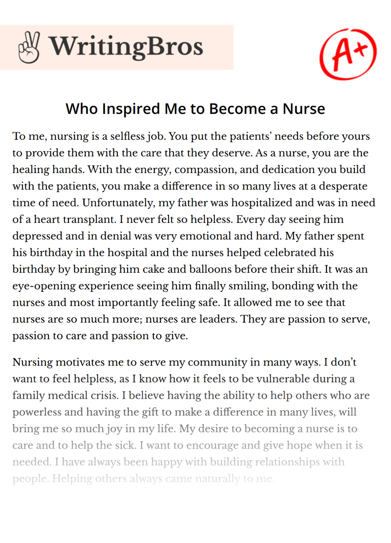 Who Inspired Me to Become a Nurse essay