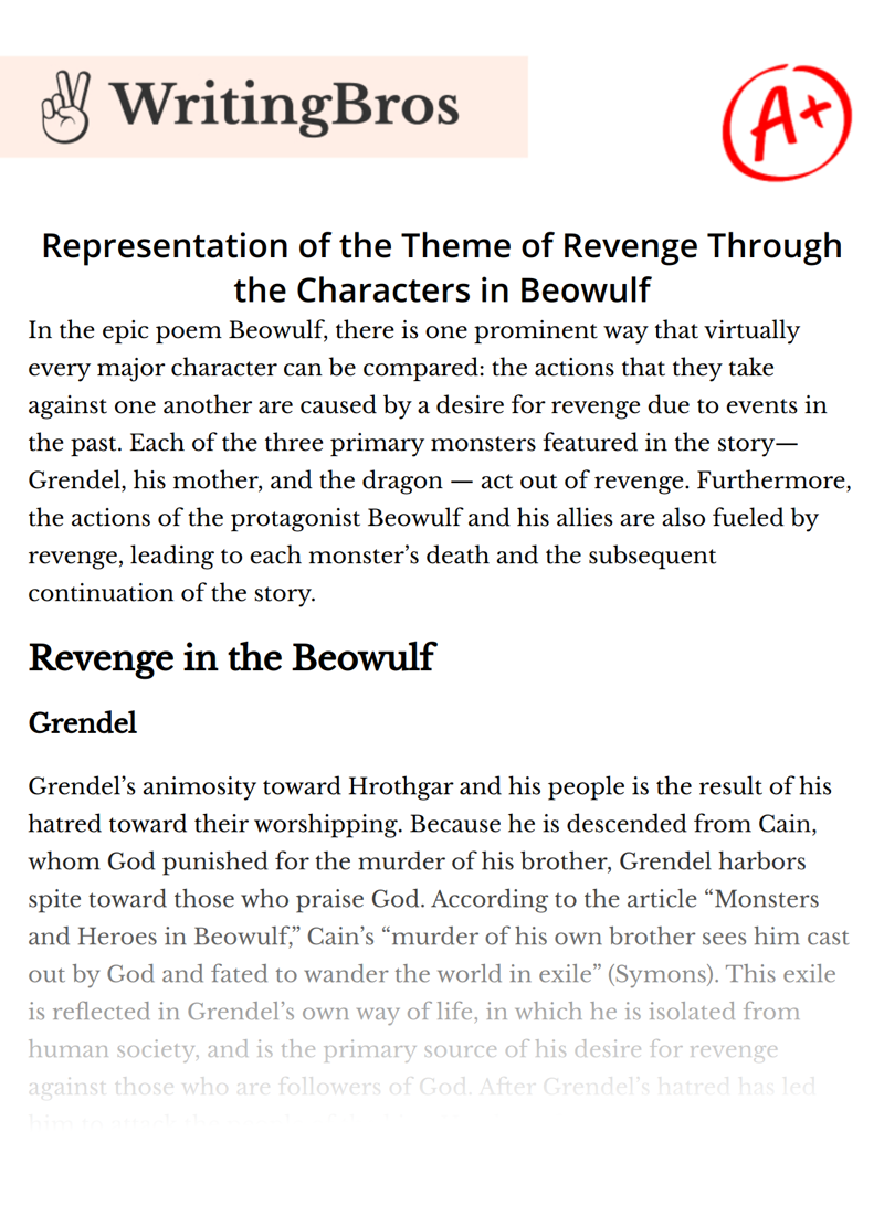 Representation of the Theme of Revenge Through the Characters in Beowulf essay