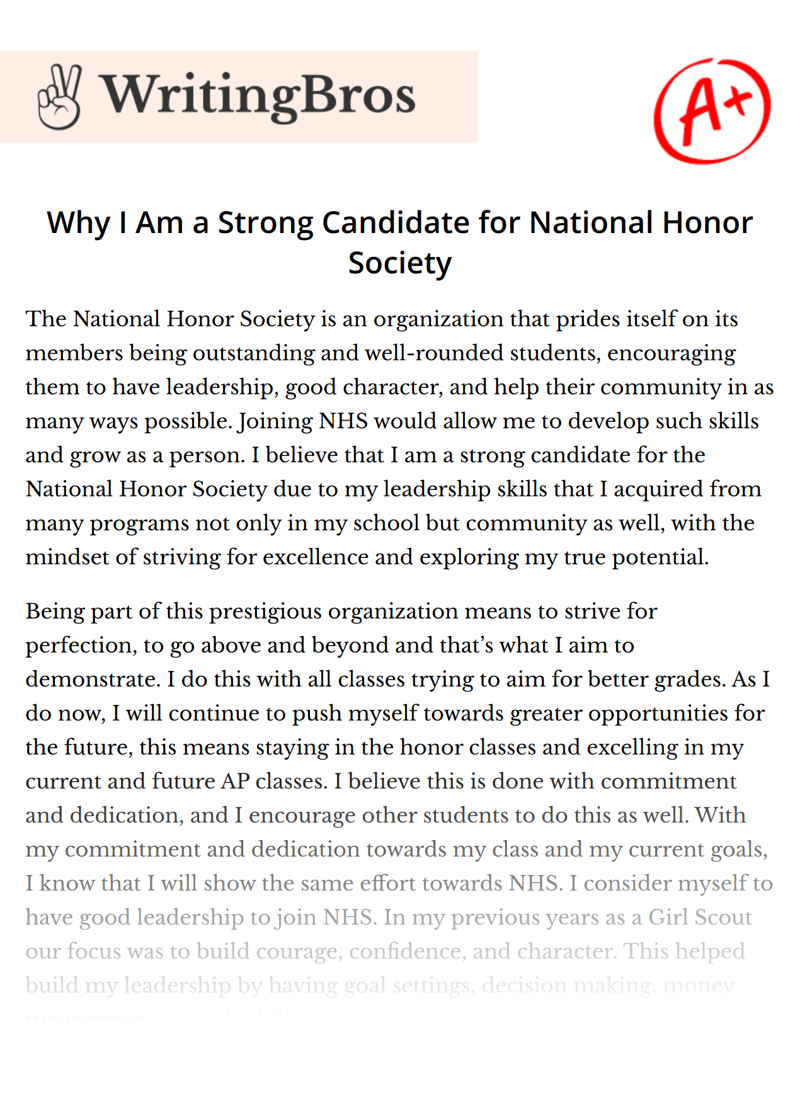 Why I Am a Strong Candidate for National Honor Society essay