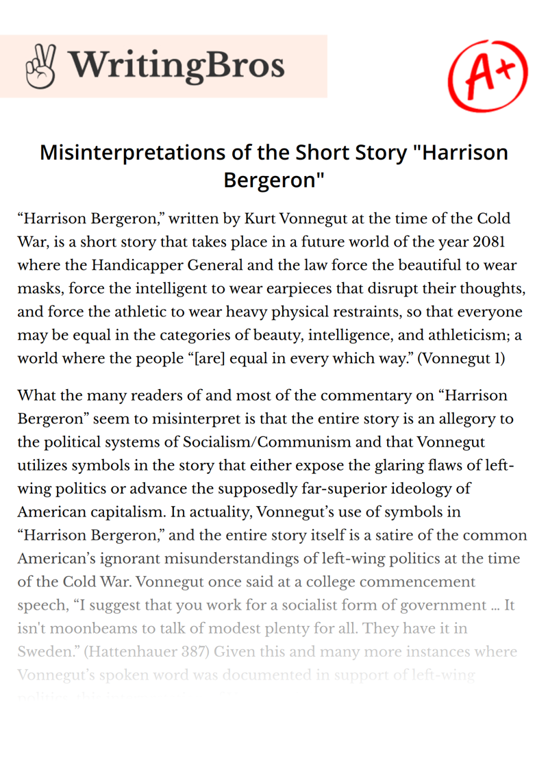 Misinterpretations of the Short Story "Harrison Bergeron" essay