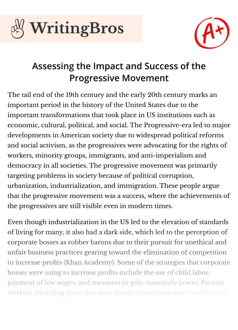 Assessing the Impact and Success of the Progressive Movement essay