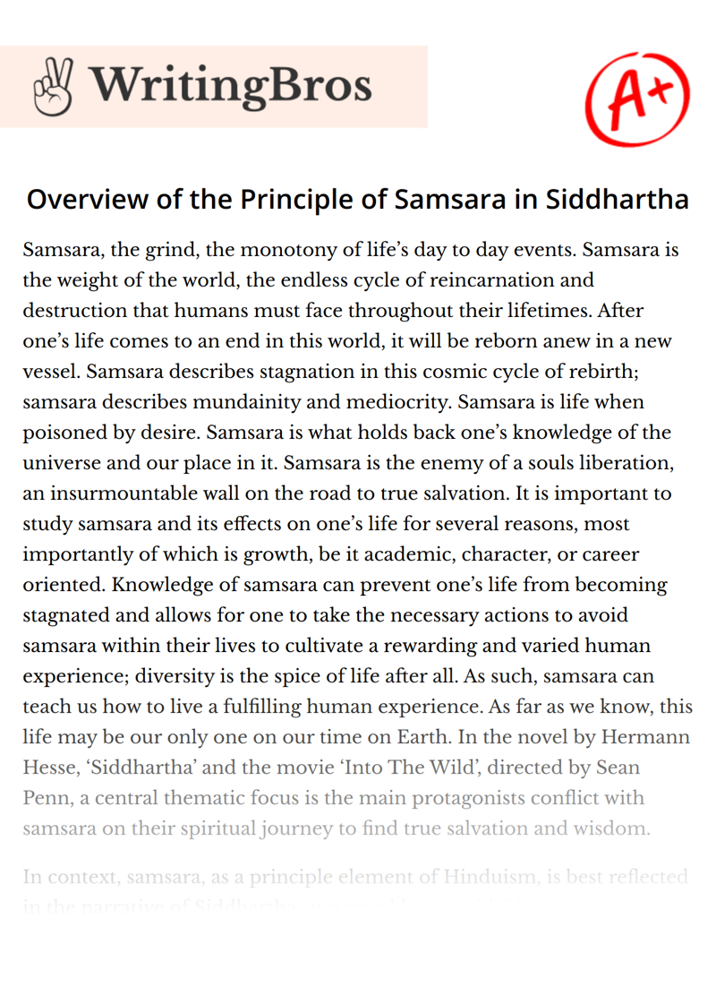 Overview of the Principle of Samsara in Siddhartha essay