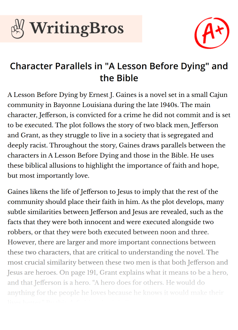 Character Parallels in "A Lesson Before Dying" and the Bible essay